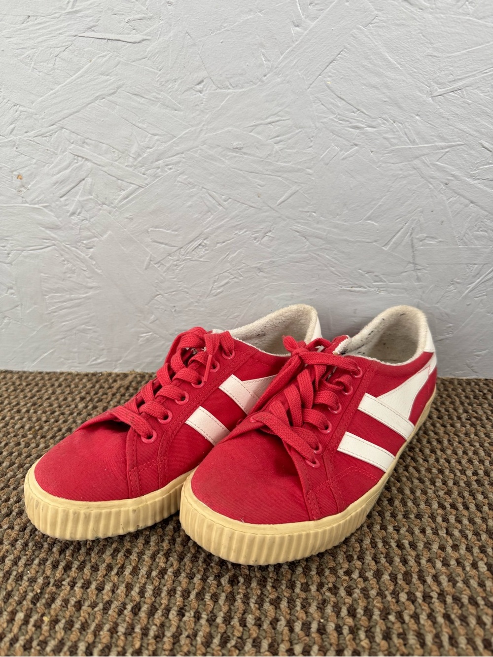 Gola Red Canvas Sneakers with White Stripes